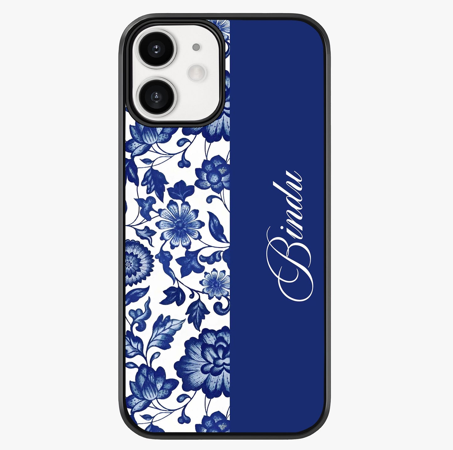 Blue Vintage Floral Pattern Glass Case showing full back design in clean flat view with glossy glass finish.