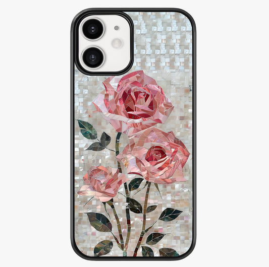 Blush Mosaic Bloom Glass Case showing full back design in clean flat view with glossy glass finish.