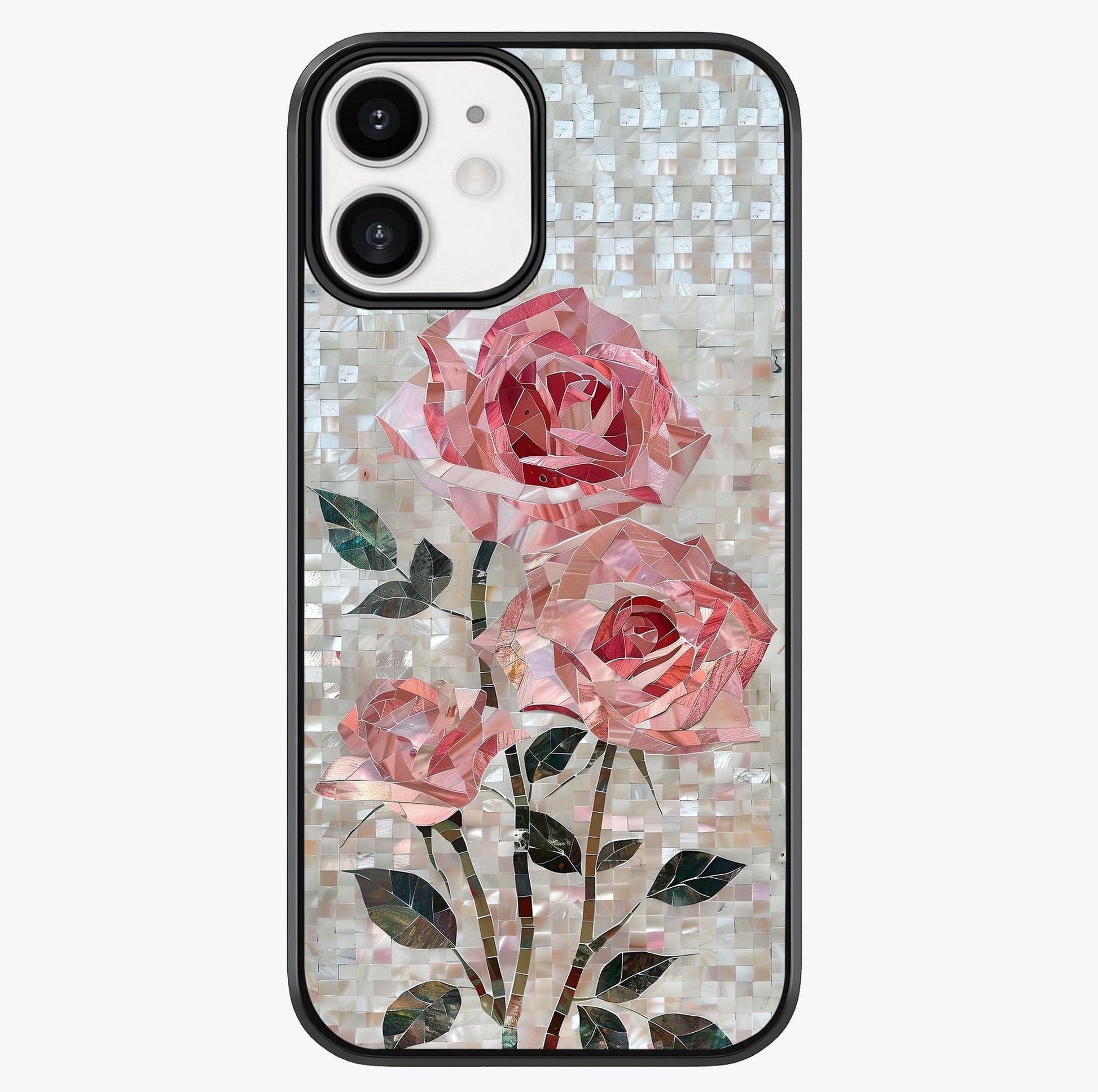 Blush Mosaic Bloom Glass Case showing full back design in clean flat view with glossy glass finish.