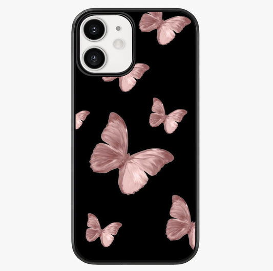 Butterfly Pattern Glass Case showing full back design in clean flat view with glossy glass finish.