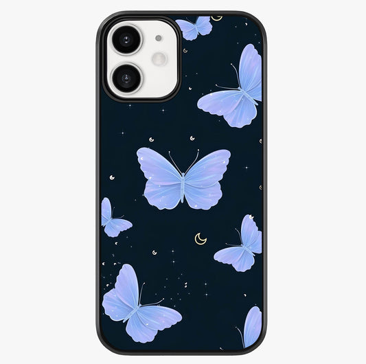 Butterfly With Stars Pattern Glass Case showing full back design in clean flat view with glossy glass finish.