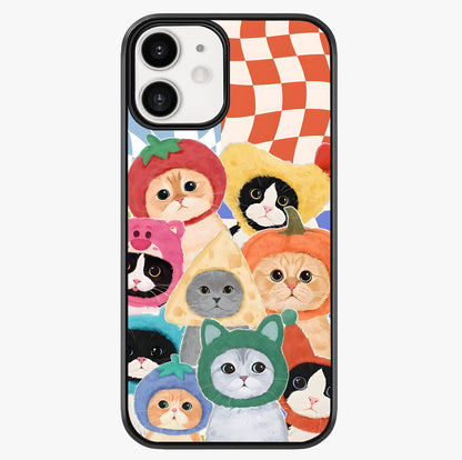 Cats In Fruits Glass Case showing full back design in clean flat view with glossy glass finish.