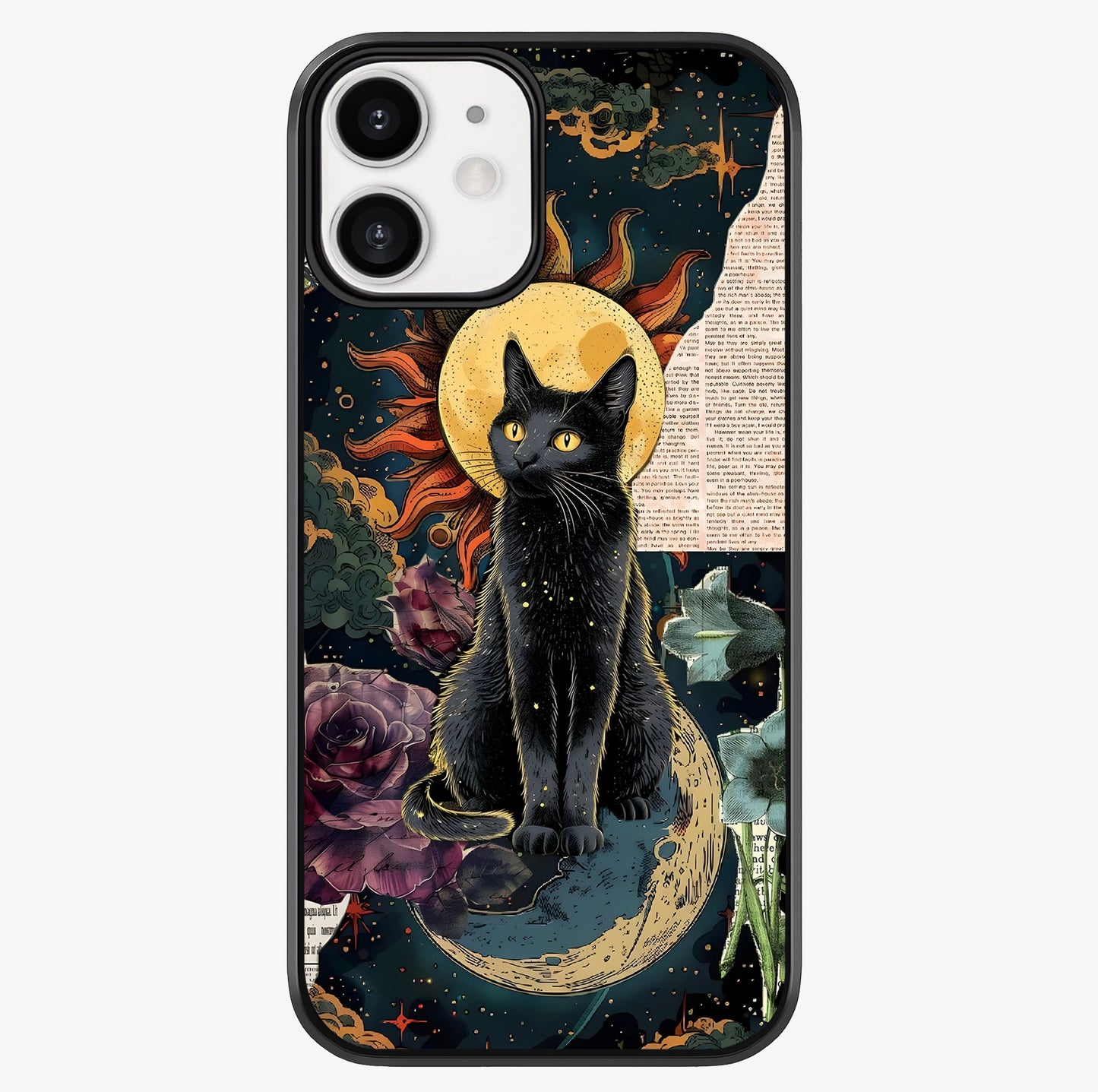 Celestial Black Cat Glass Case showing full back design in clean flat view with glossy glass finish.