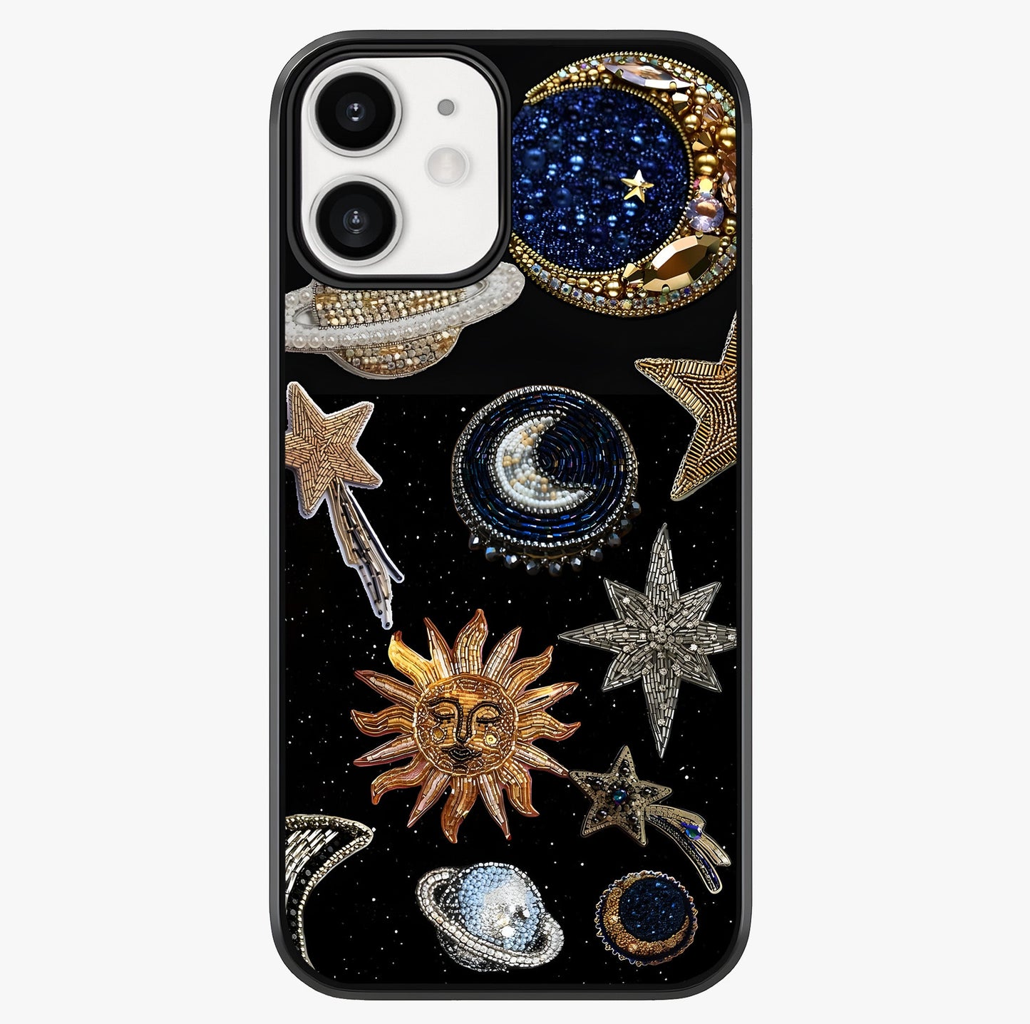 Celestial Gem Constellations Glass Case showing full back design in clean flat view with glossy glass finish.