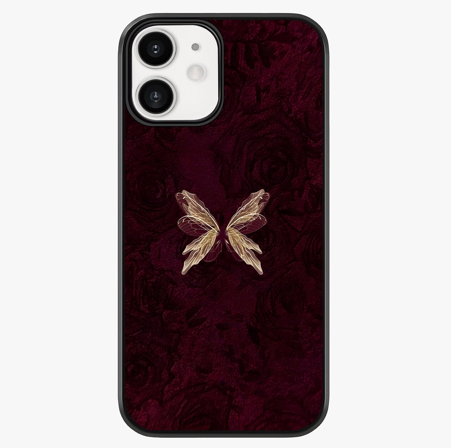 Crimson Fade Butterfly Glass Case showing full back design in clean flat view with glossy glass finish.