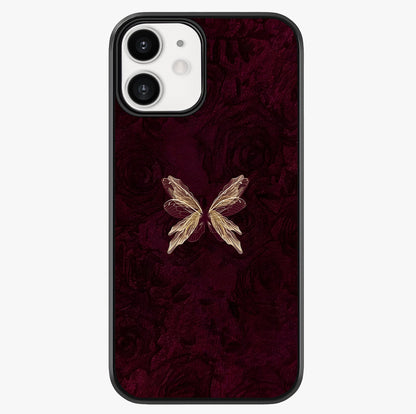 Crimson Fade Butterfly Glass Case showing full back design in clean flat view with glossy glass finish.
