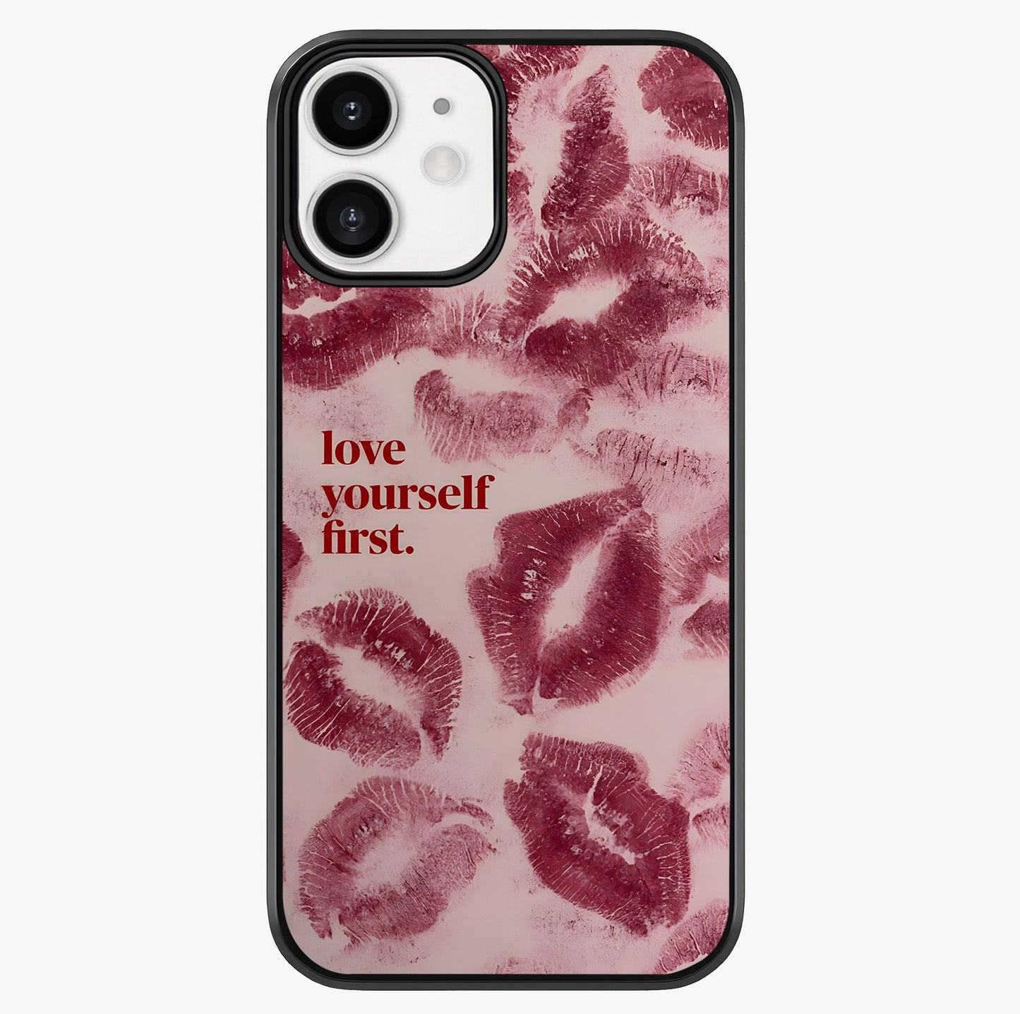 Crimson Kiss Love Glass Case showing full back design in clean flat view with glossy glass finish.