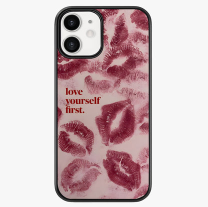 Crimson Kiss Love Glass Case showing full back design in clean flat view with glossy glass finish.