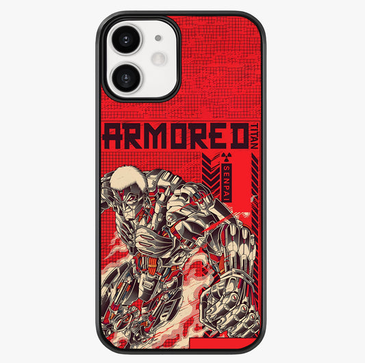 Crimson Mecha Titan Glass Case showing full back design in clean flat view with glossy glass finish.
