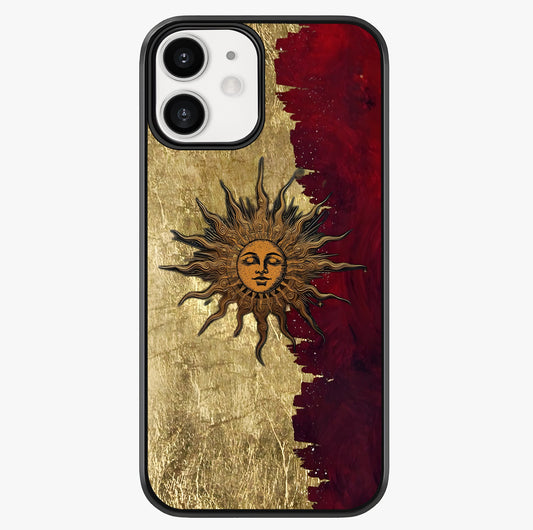 Crimson Sun Majesty Glass Case showing full back design in clean flat view with glossy glass finish.