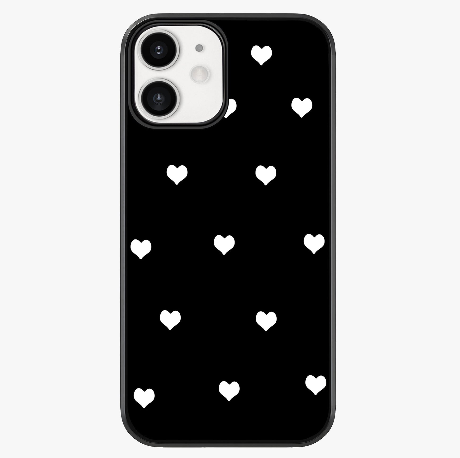 Cute And Simple White Hearts Glass Case showing full back design in clean flat view with glossy glass finish.