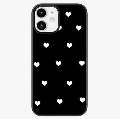 Cute And Simple White Hearts Glass Case showing full back design in clean flat view with glossy glass finish.