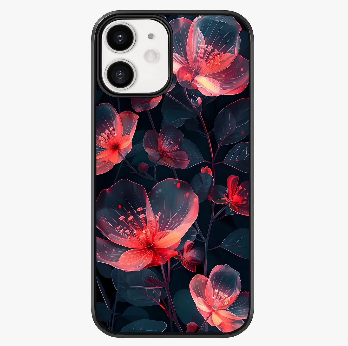 Dark Shade Of Flower Glass Case showing full back design in clean flat view with glossy glass finish.