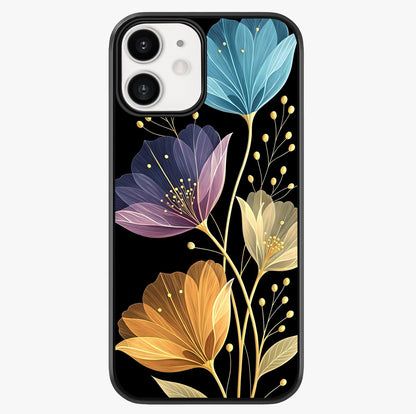 Delicate Multicolor Flowers Glass Case showing full back design in clean flat view with glossy glass finish.