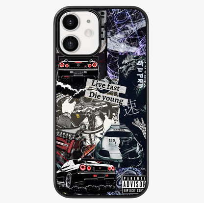 Die Young Glass Case showing full back design in clean flat view with glossy glass finish.