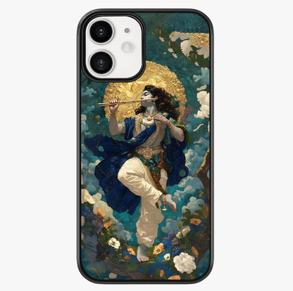 Divine Krishna Art Glass Case showing full back design in clean flat view with glossy glass finish.