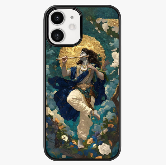 Divine Krishna Art Glass Case showing full back design in clean flat view with glossy glass finish.