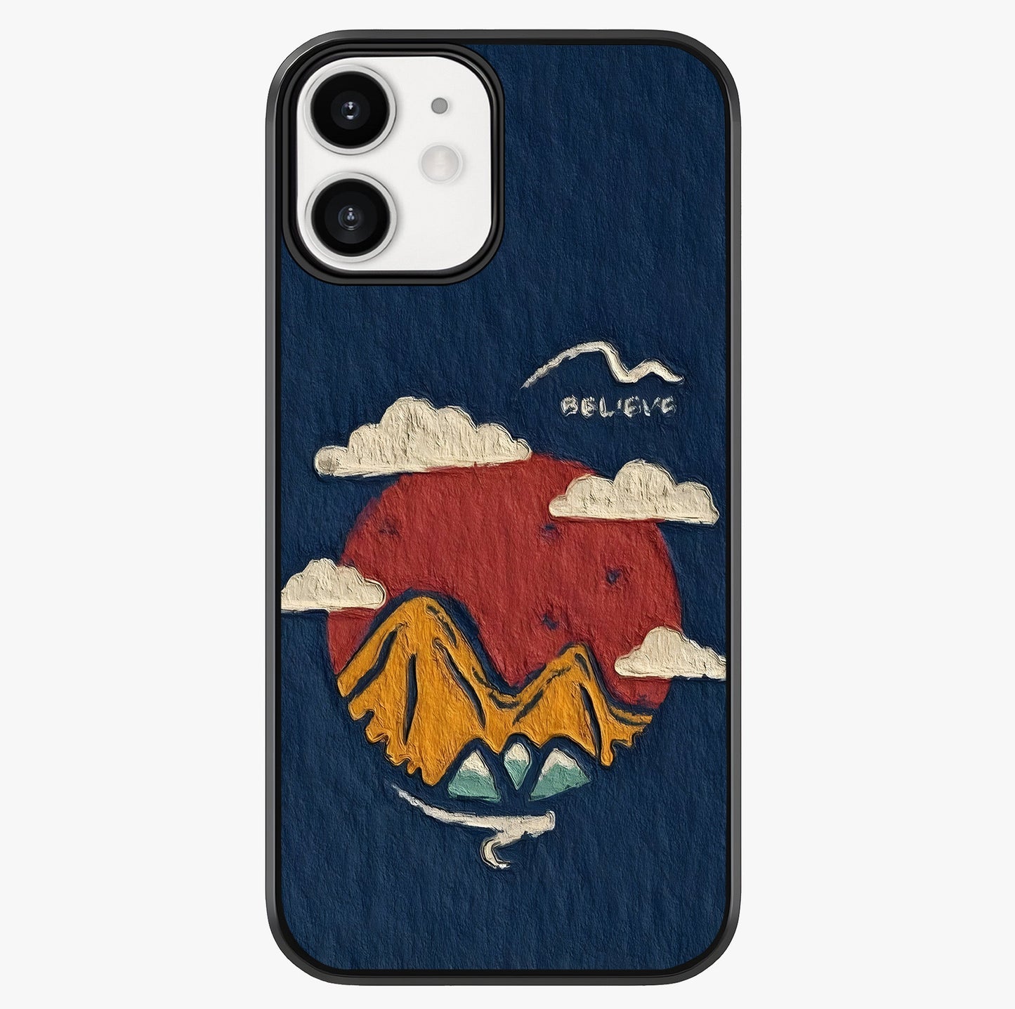 Dream Beyond Mountains Glass Case showing full back design in clean flat view with glossy glass finish.