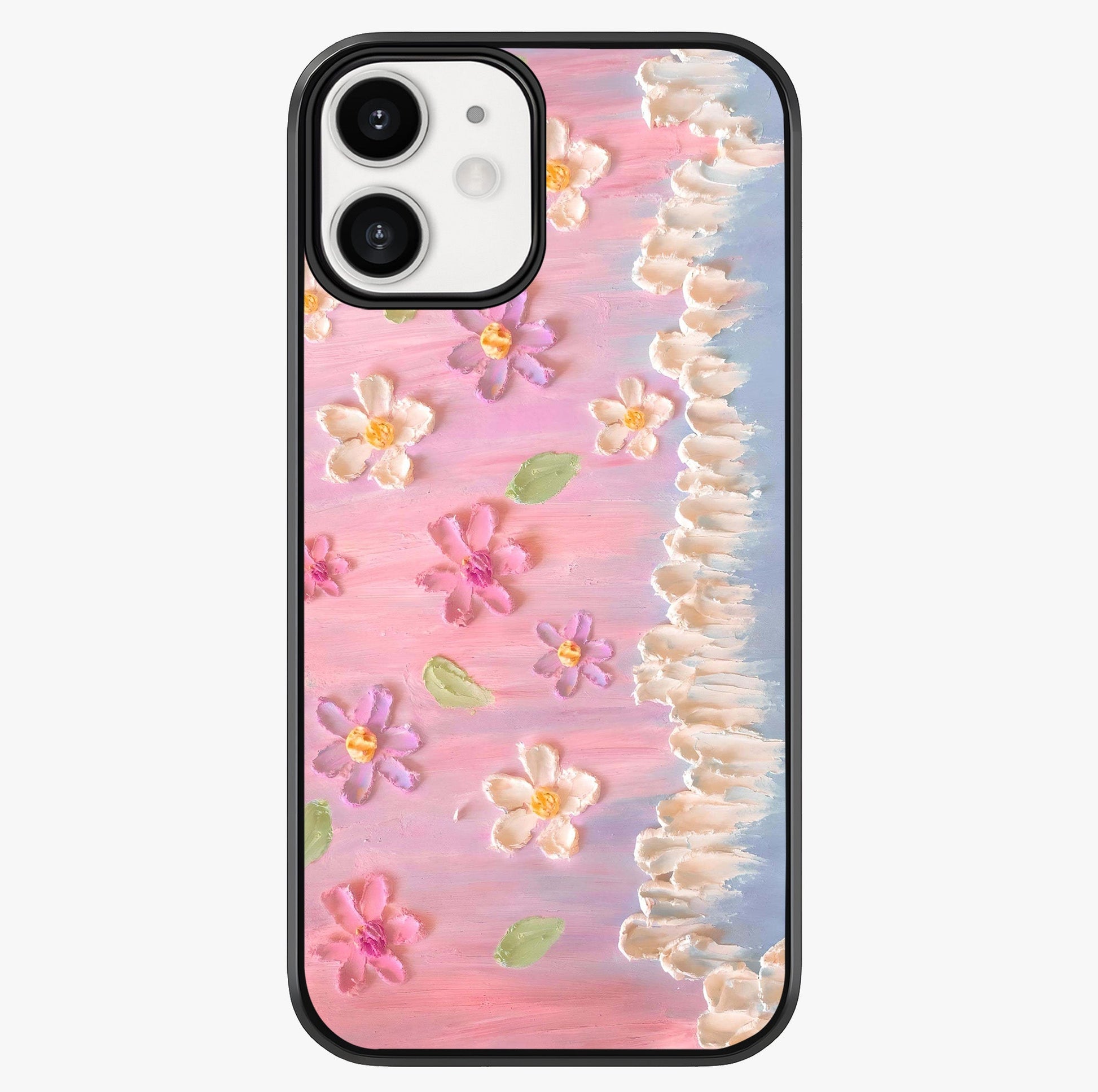 Dreamy Painted Garden Glass Case showing full back design in clean flat view with glossy glass finish.