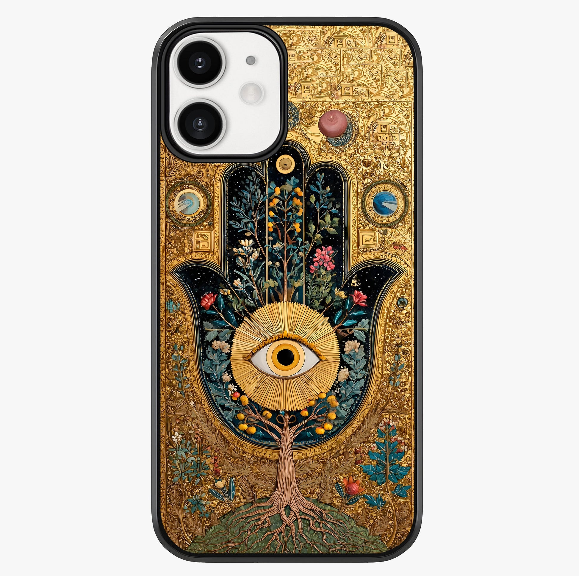 Ethereal Evil Eye Glass Case showing full back design in clean flat view with glossy glass finish.