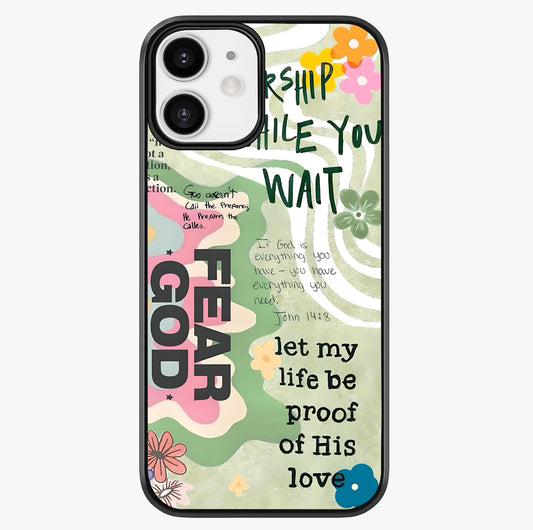 Faith Over Fear Glass Case showing full back design in clean flat view with glossy glass finish.