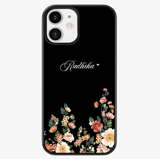 Floral Design With A Custom Personalized Name Glass Case showing full back design in clean flat view with glossy glass finish.