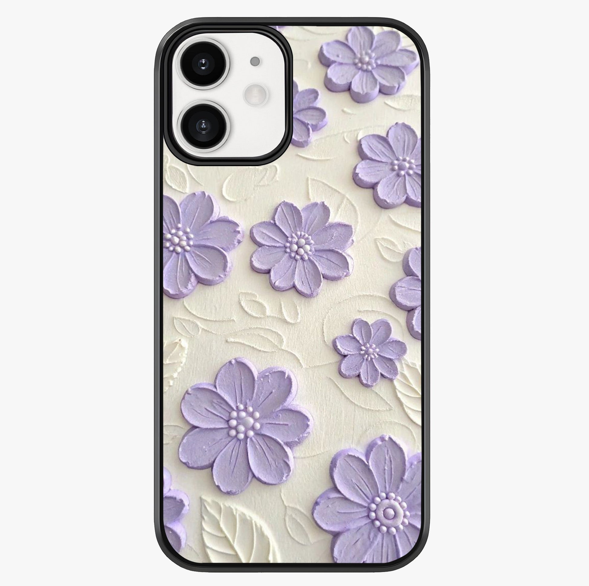 Floral Wall Art With Purple Flowers Glass Case showing full back design in clean flat view with glossy glass finish.