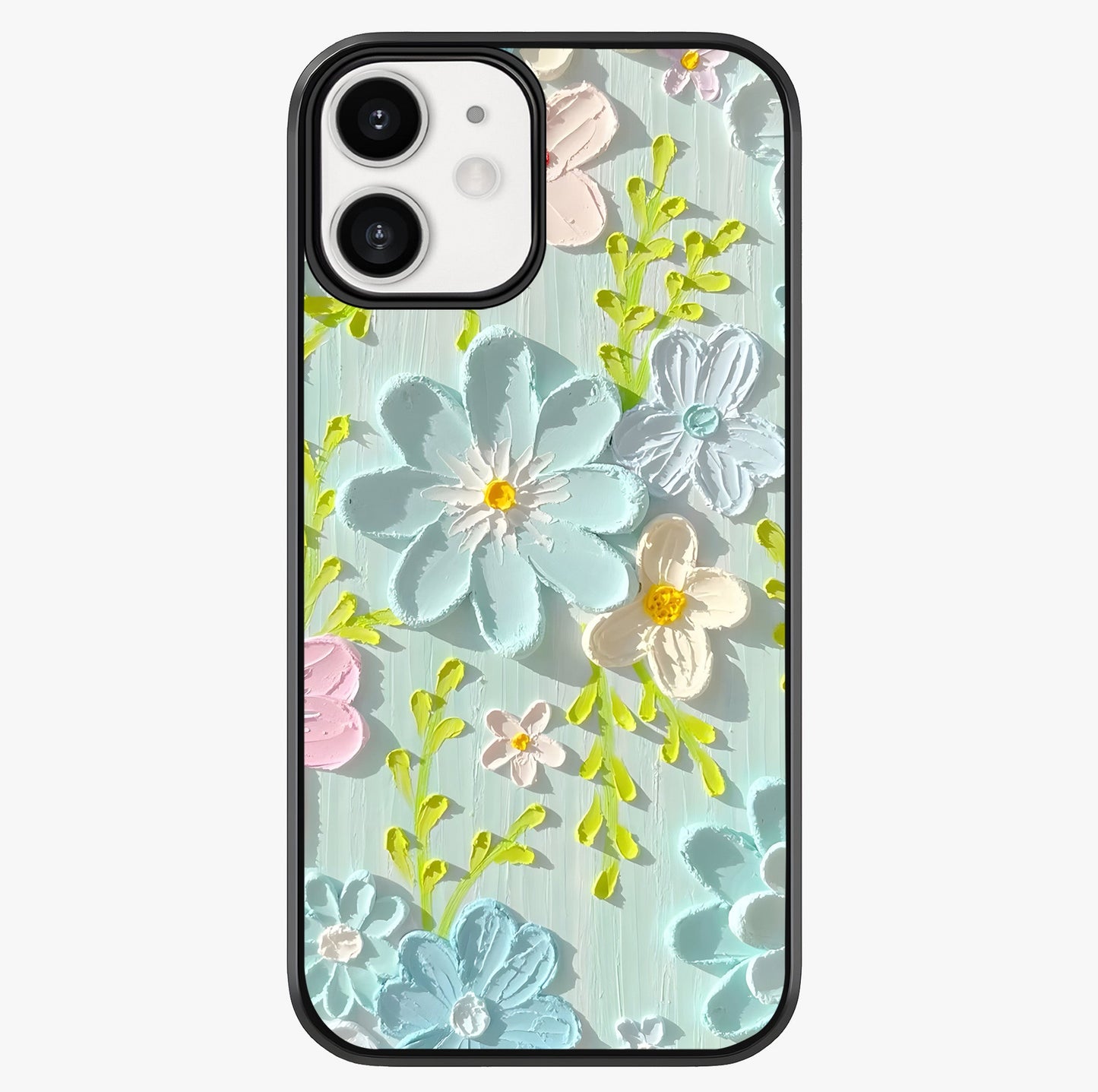 Frosted Petal Garden Glass Case showing full back design in clean flat view with glossy glass finish.
