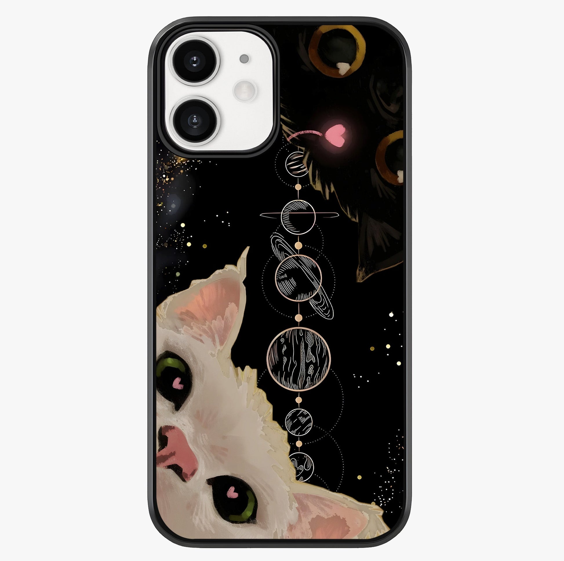 Galactic Cat Glass Case showing full back design in clean flat view with glossy glass finish.