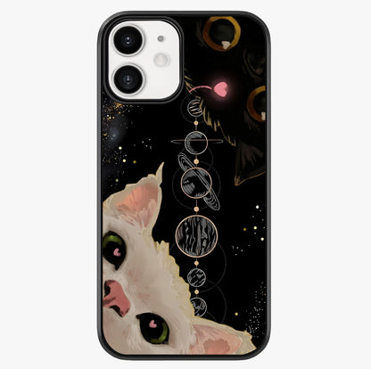 Galactic Cat Glass Case showing full back design in clean flat view with glossy glass finish.