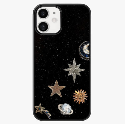 Galactic Charm Glow Glass Case showing full back design in clean flat view with glossy glass finish.