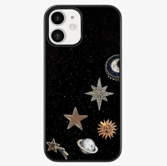Galactic Charm Glow Glass Case showing full back design in clean flat view with glossy glass finish.