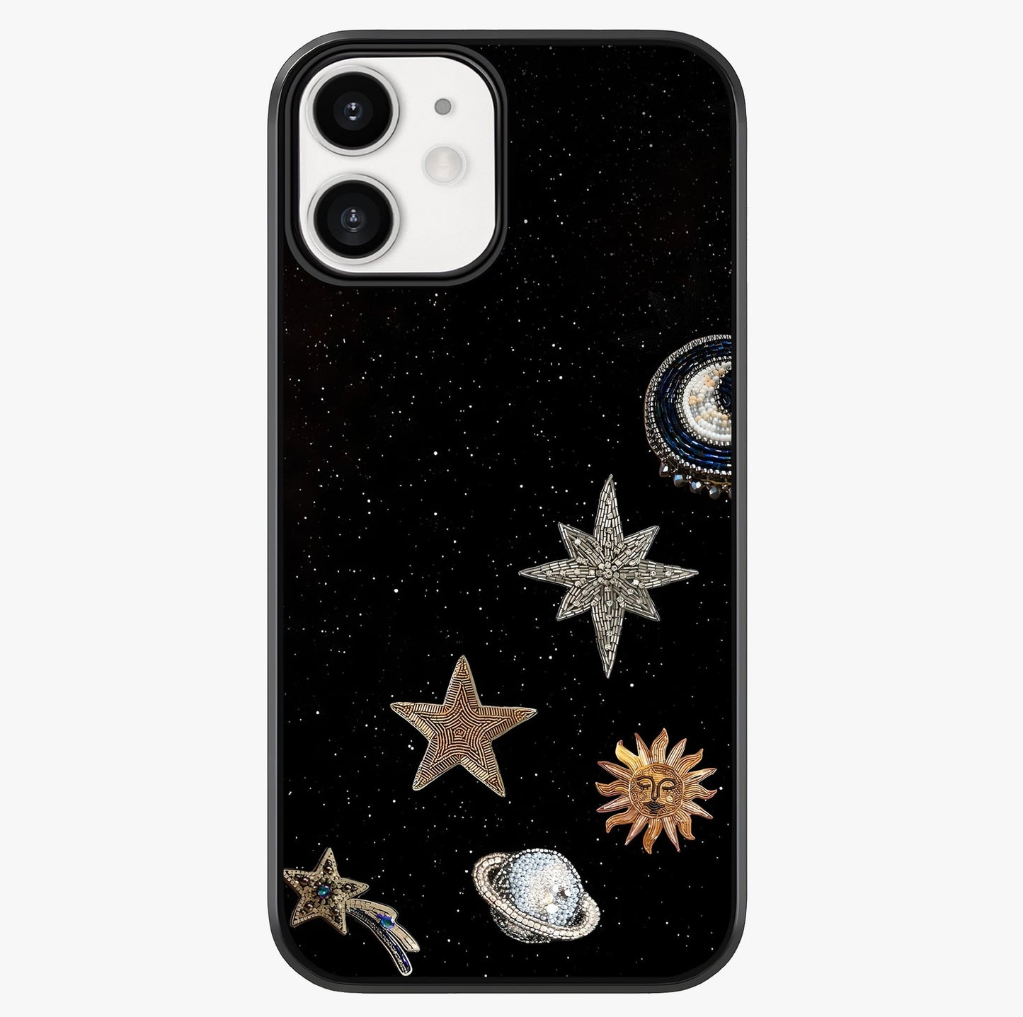 Galactic Charm Glow Glass Case showing full back design in clean flat view with glossy glass finish.