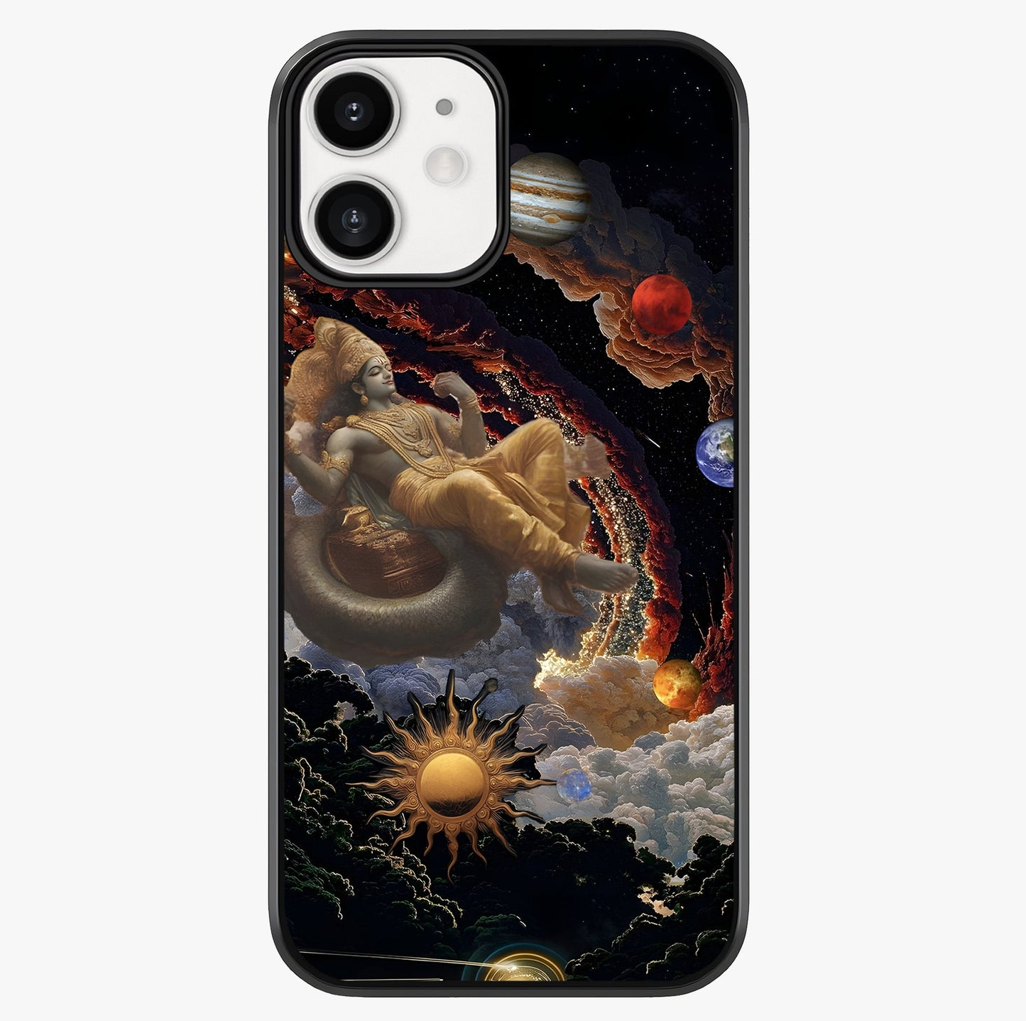 Galactic Divine God Glass Case showing full back design in clean flat view with glossy glass finish.