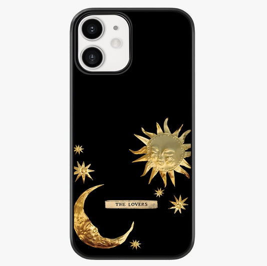 Golden Celestial Charm Glass Case showing full back design in clean flat view with glossy glass finish.