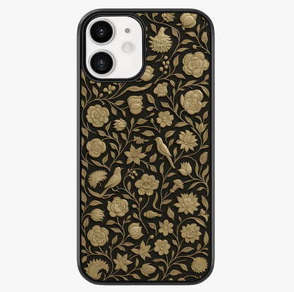 Golden Floral Majesty Glass Case showing full back design in clean flat view with glossy glass finish.