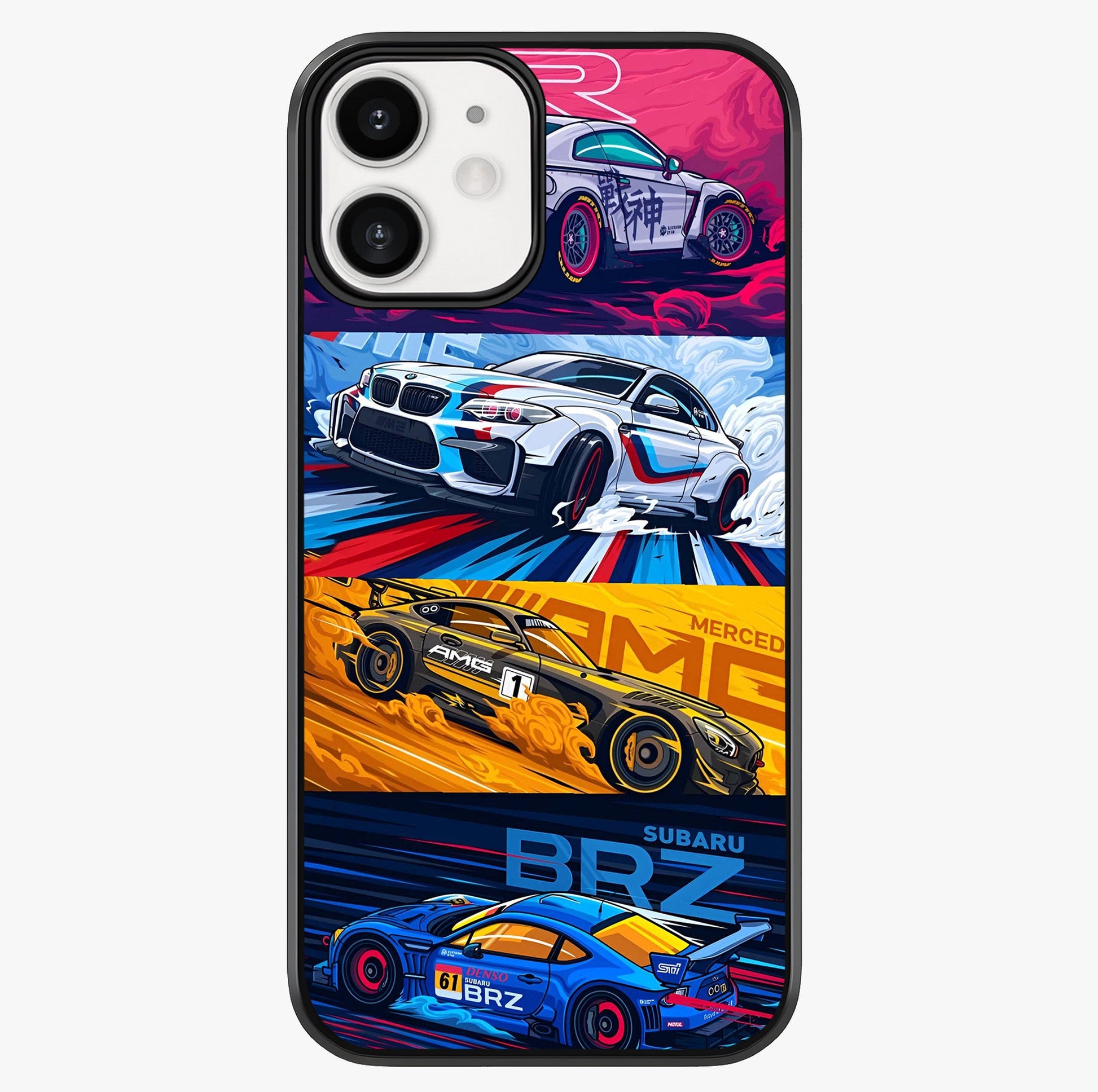 Jdm Sports Car Glass Case showing full back design in clean flat view with glossy glass finish.