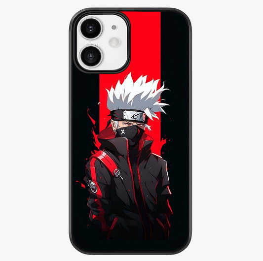 Kakashi Scarlet Shadow Glass Case showing full back design in clean flat view with glossy glass finish.