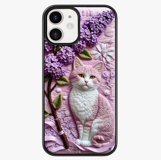 Lavender Cat Whimsy Glass Case showing full back design in clean flat view with glossy glass finish.