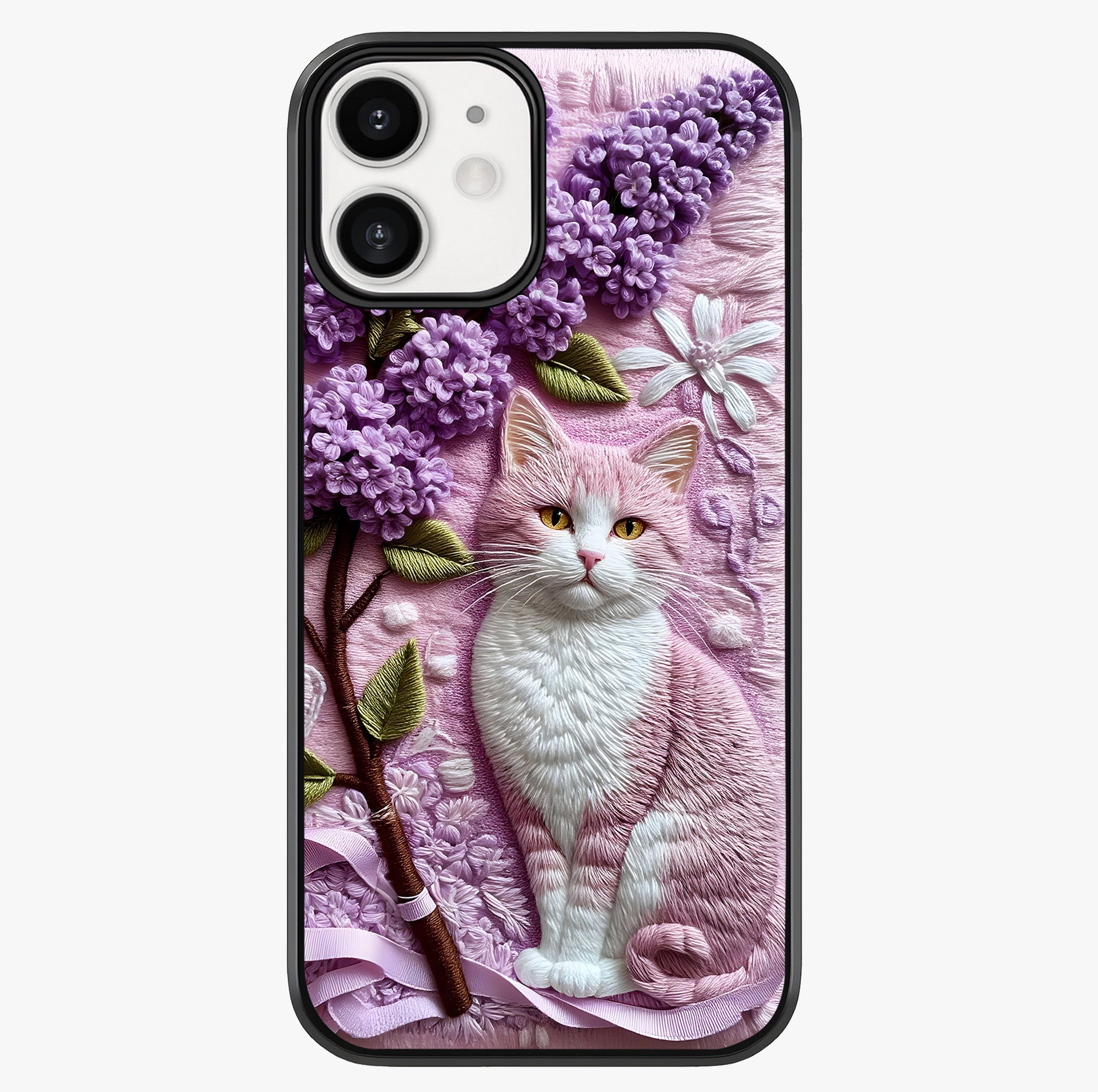 Lavender Cat Whimsy Glass Case showing full back design in clean flat view with glossy glass finish.