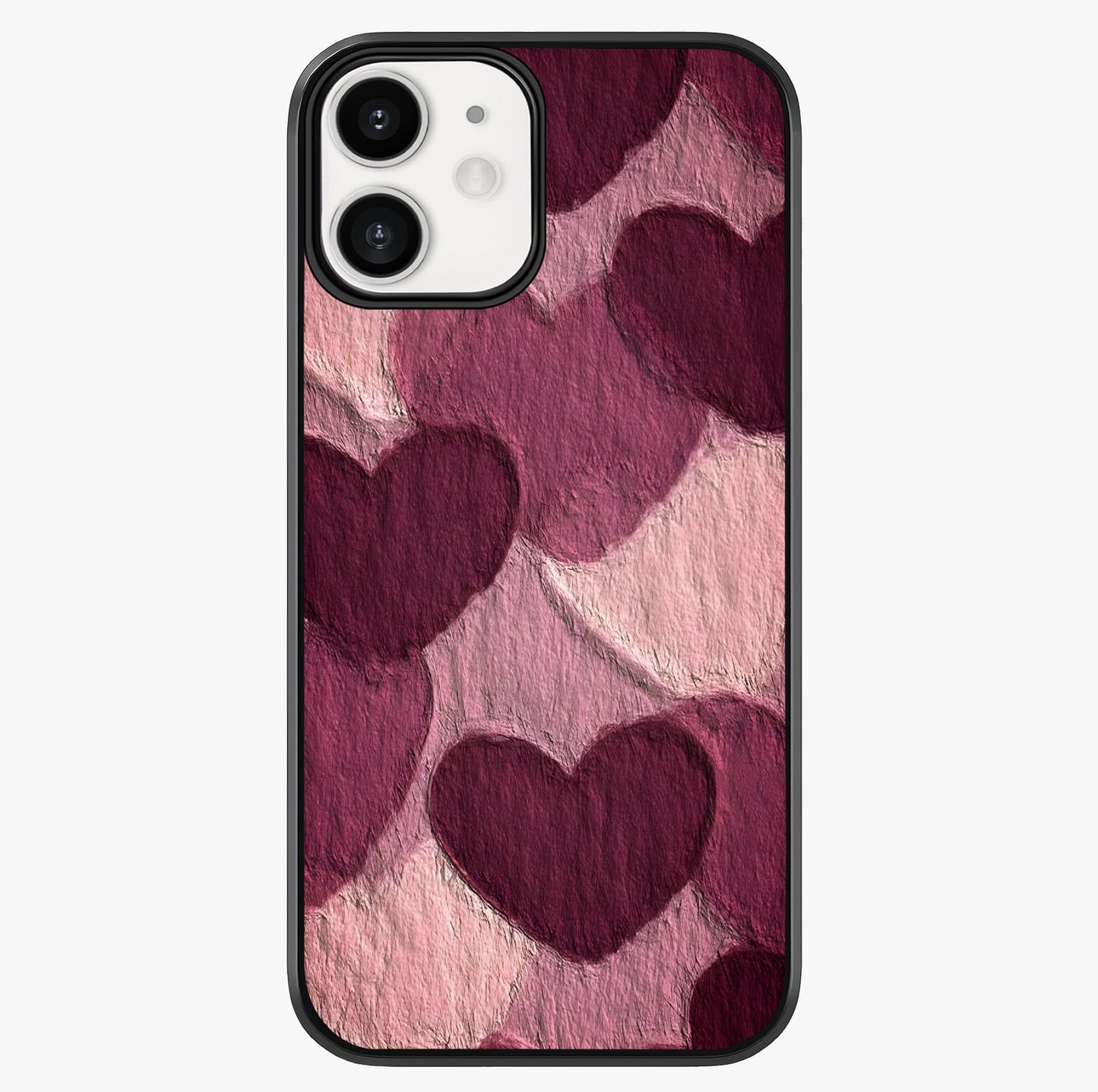 Layered Paper Hearts Glass Case showing full back design in clean flat view with glossy glass finish.