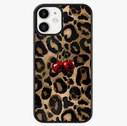 Leopard Wild Cherry Glass Case showing full back design in clean flat view with glossy glass finish.