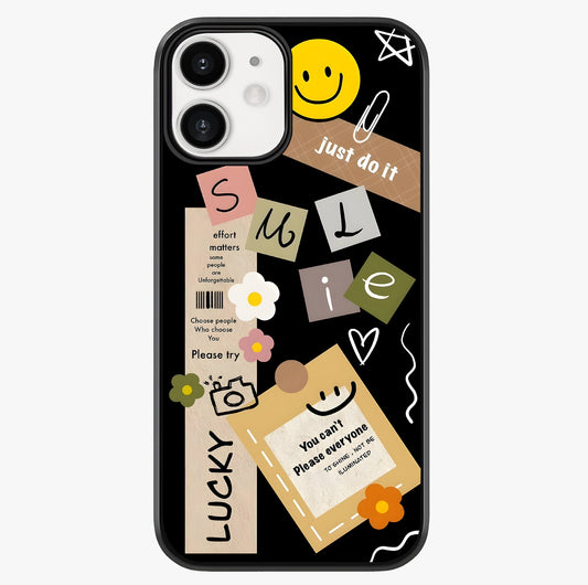 Lucky Aesthetic Collage Glass Case showing full back design in clean flat view with glossy glass finish.