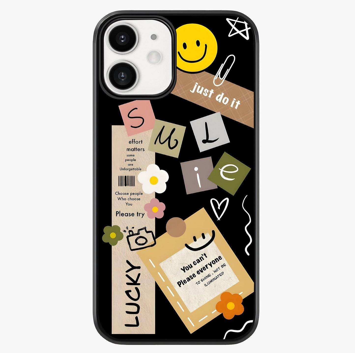 Lucky Aesthetic Collage Glass Case showing full back design in clean flat view with glossy glass finish.
