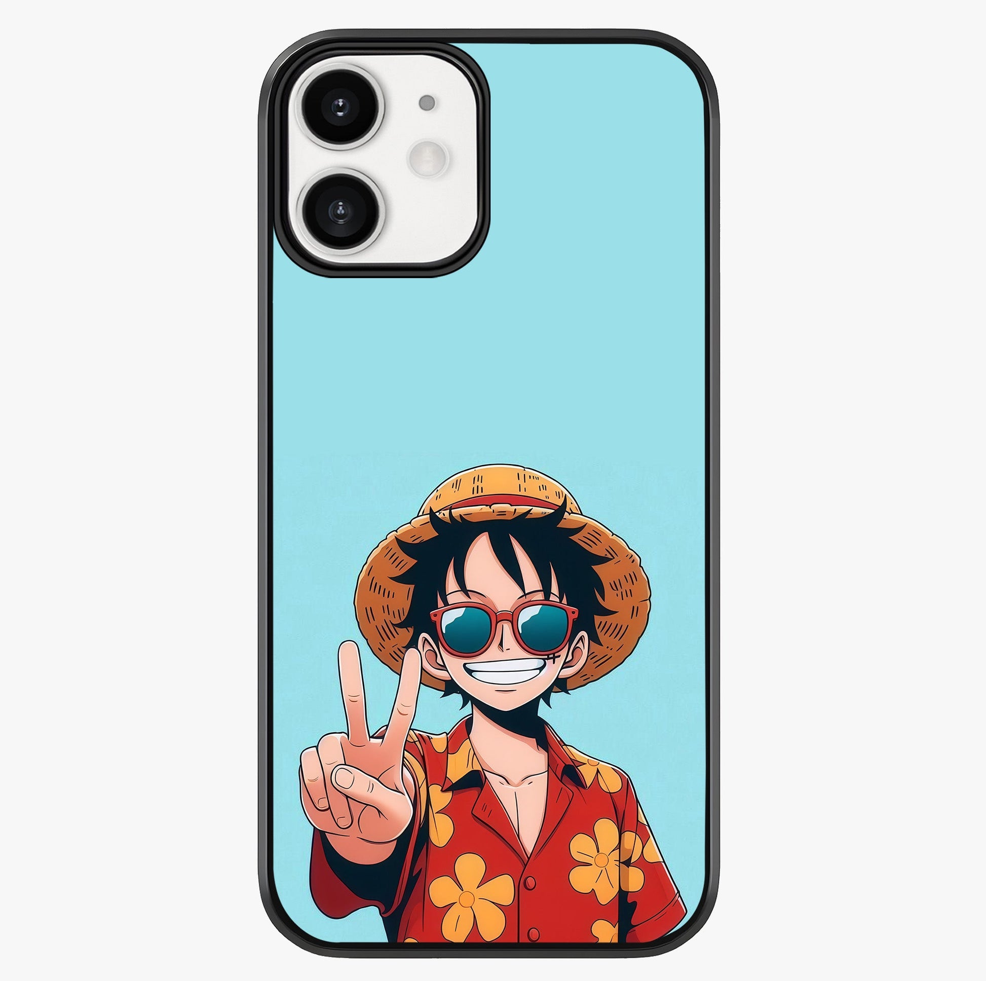 Luffy Summer Anime Vibe Glass Case showing full back design in clean flat view with glossy glass finish.