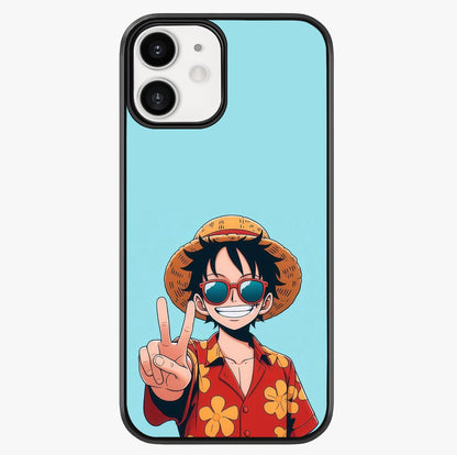 Luffy Summer Anime Vibe Glass Case showing full back design in clean flat view with glossy glass finish.