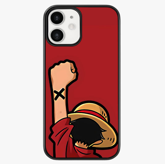 Luffy X Spirit Glass Case showing full back design in clean flat view with glossy glass finish.