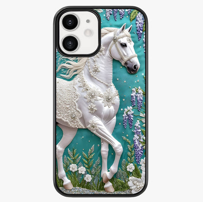 Majestic Floral Stallion Glass Case showing full back design in clean flat view with glossy glass finish.