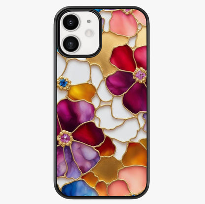 Marble Flower Pattern Glass Case showing full back design in clean flat view with glossy glass finish.