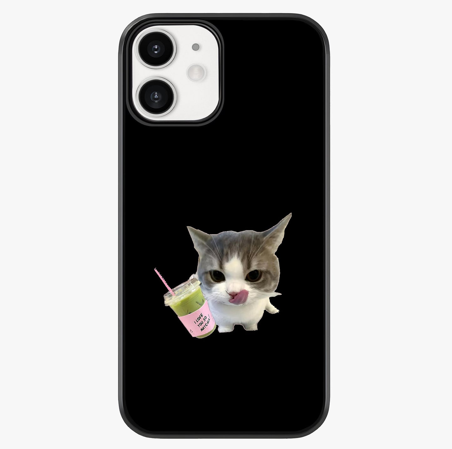 Matcha Cat Style Glass Case showing full back design in clean flat view with glossy glass finish.